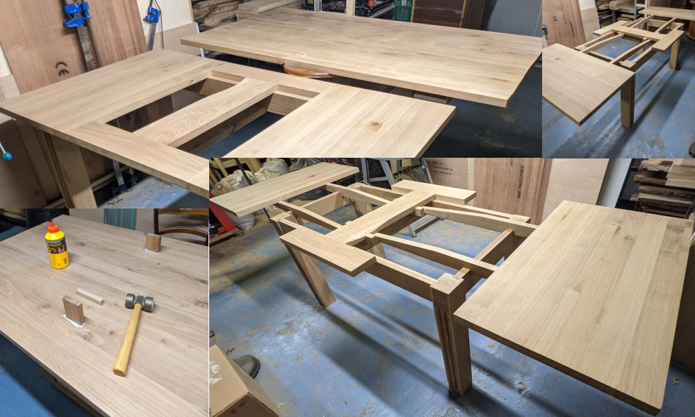 Montage à blanc, ajustement et collage des taquets pour le plateau principal